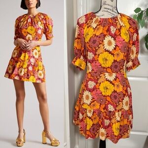 Ted Baker London Patti Floral Puff Sleeve Mini Floral Dress Orange Sz U.S. 6